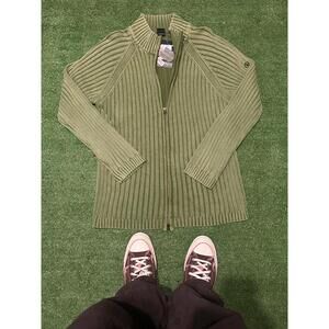 Aigle Olive Green Ribbed Zip-Up Sweater